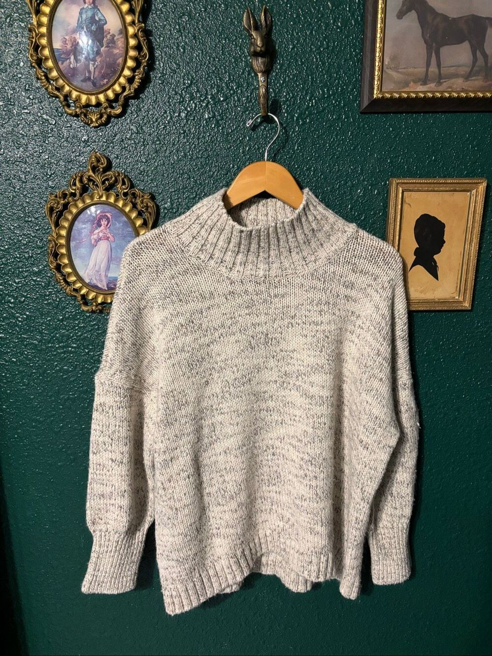 J.Jill Purejill Gray Patterned Mock Neck Sweater Sz Large Petite